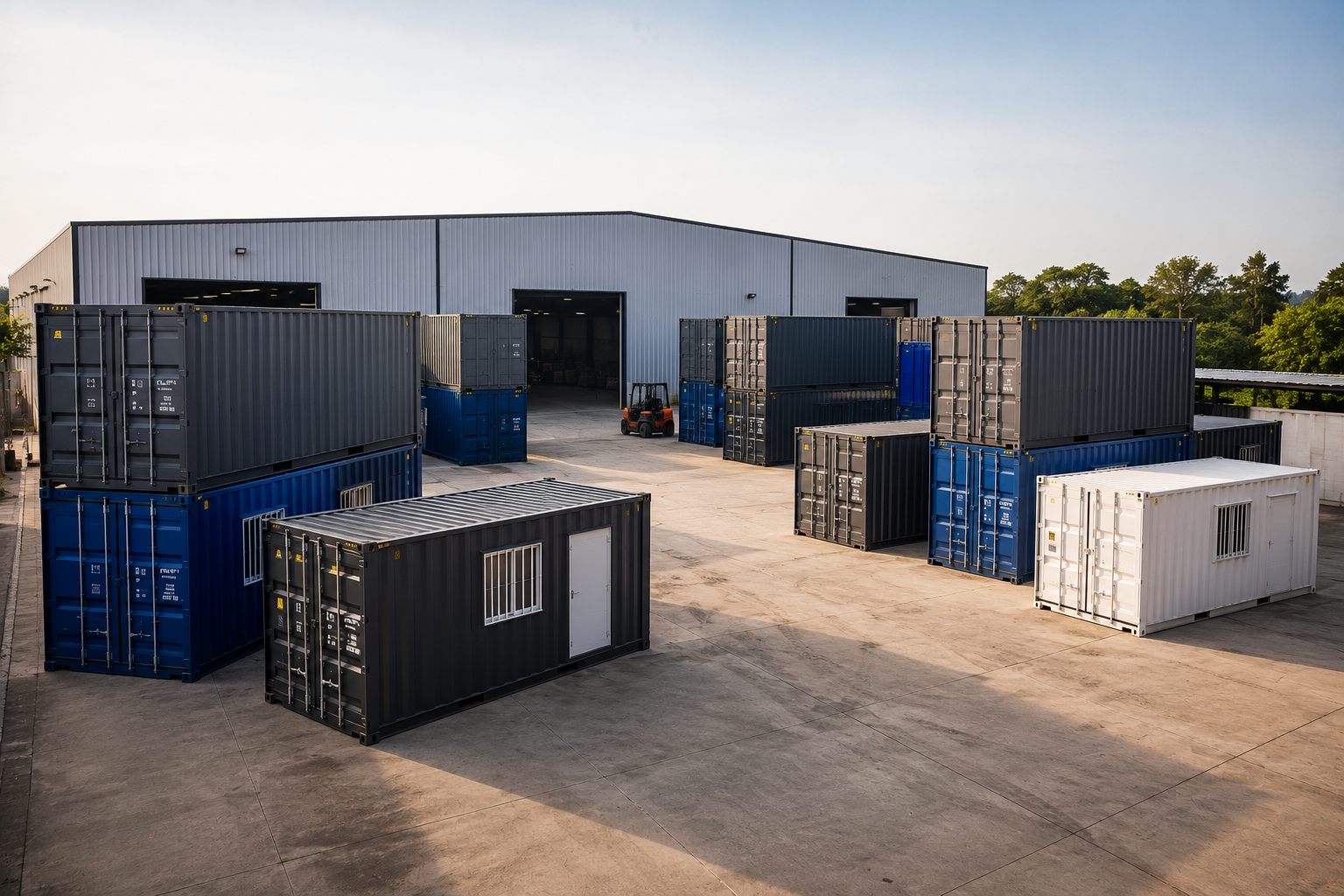 Área ampla de armazenagem com containers