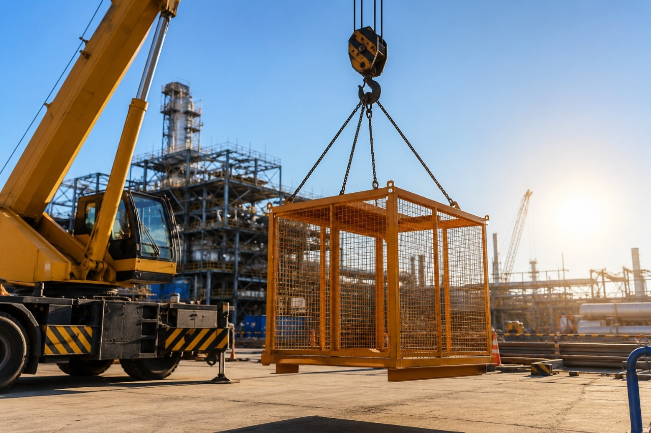 Gaiola para içamento em área industrial