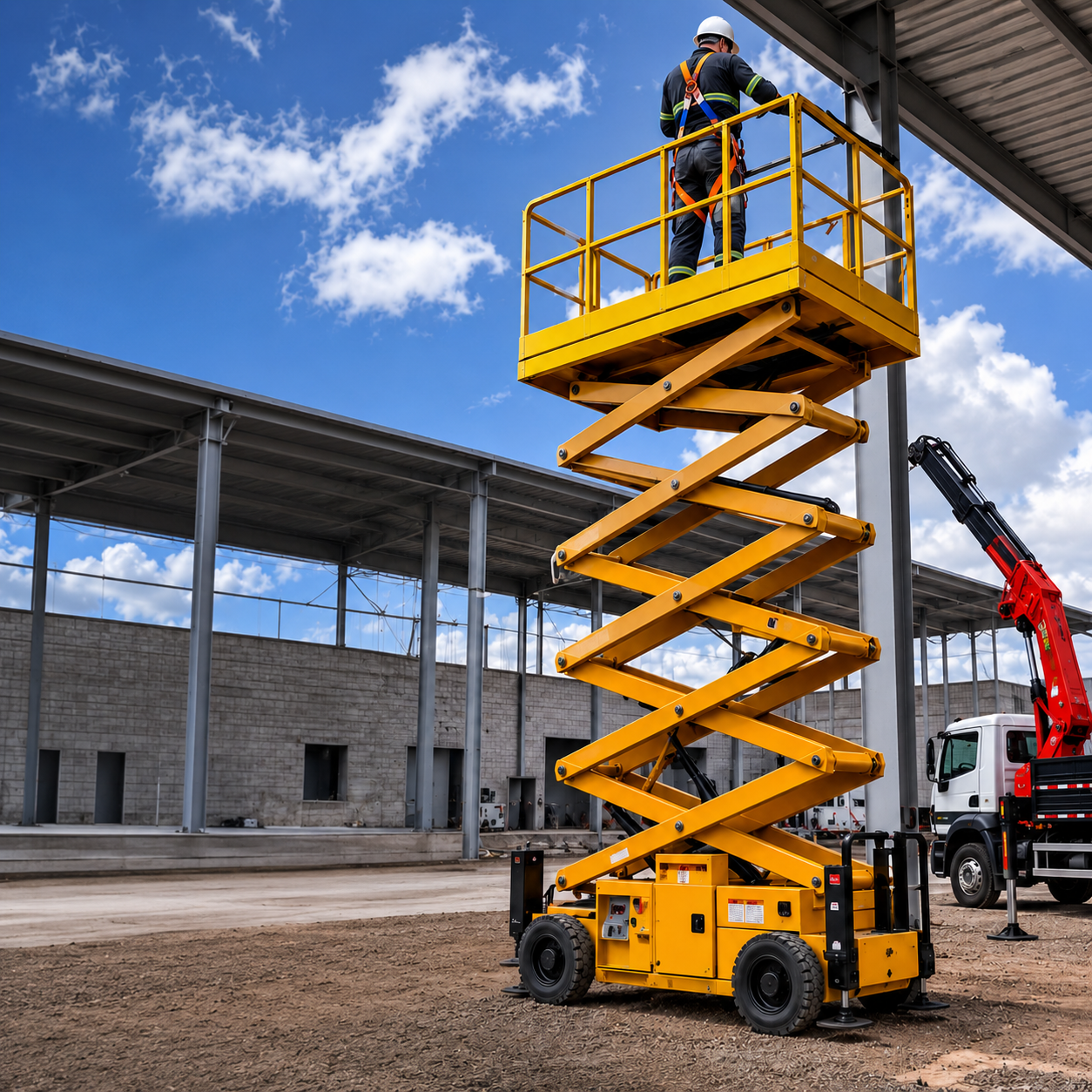 Plataforma elevatória pantográfica em obra